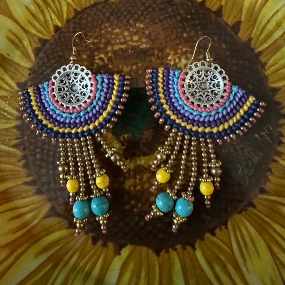 Large Artisan Made Macrame Earrings - image 2
